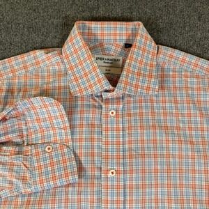 Spier & Mackay Handmade Dress Shirt Mens 16.5 Slim Blue Tattersall Check #3688